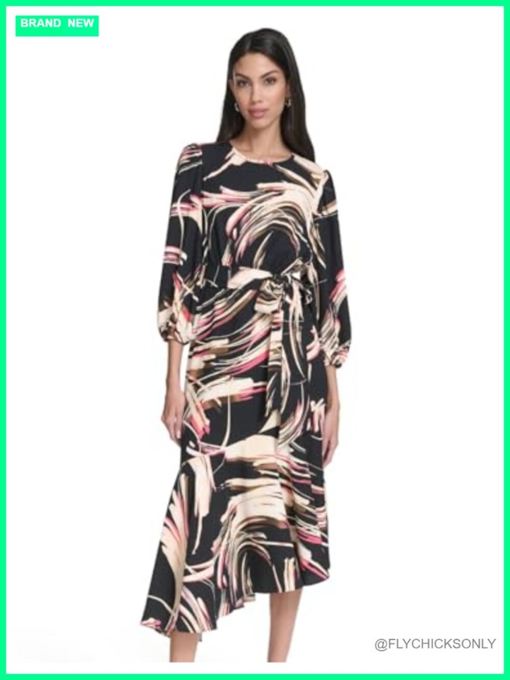 Long Sleeve Midi A-Line Ruffle Hem Dress Button